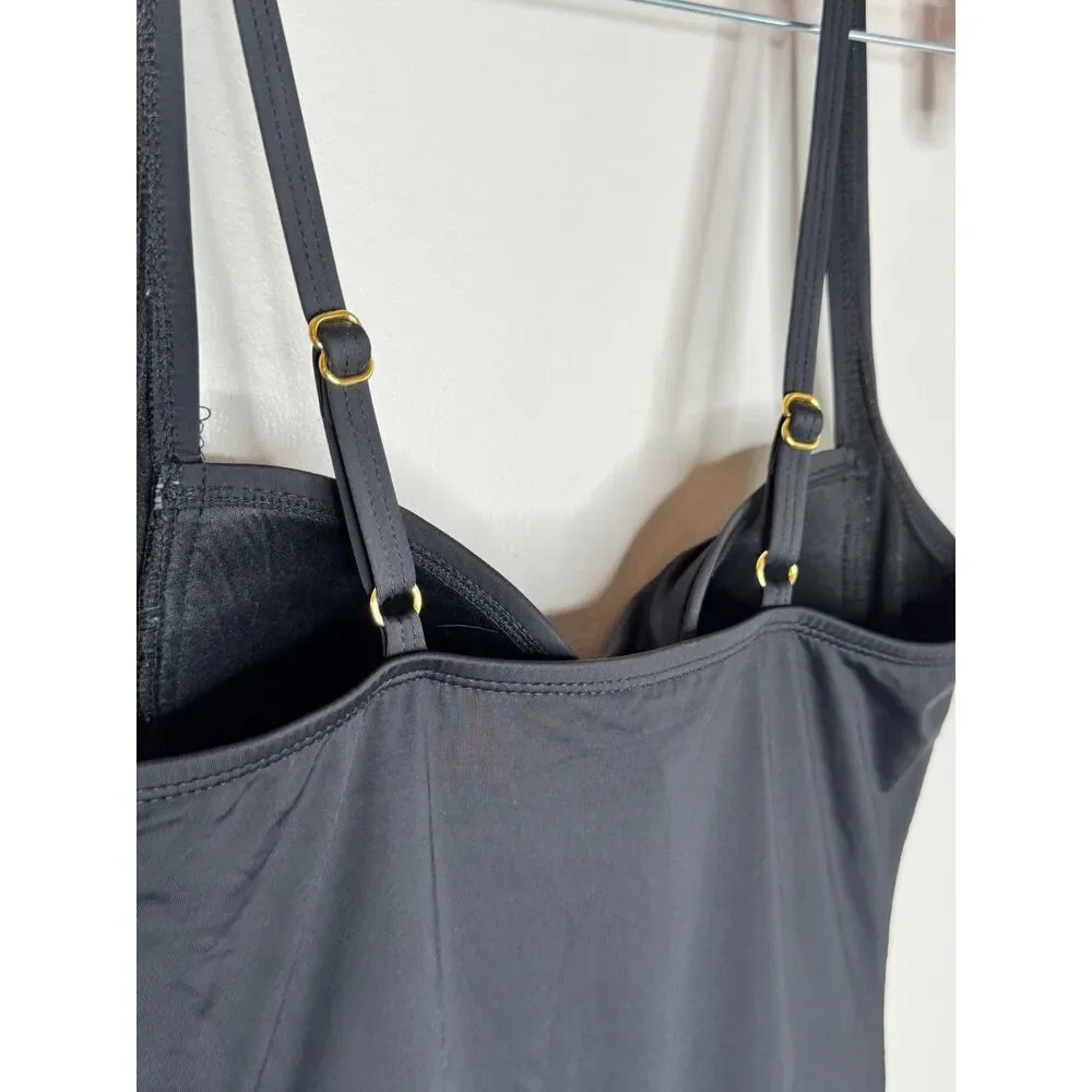 Rose Marie Reid Black Ruched Swim Dress One Piece Swimsuit Pinup‎ Skort Size M